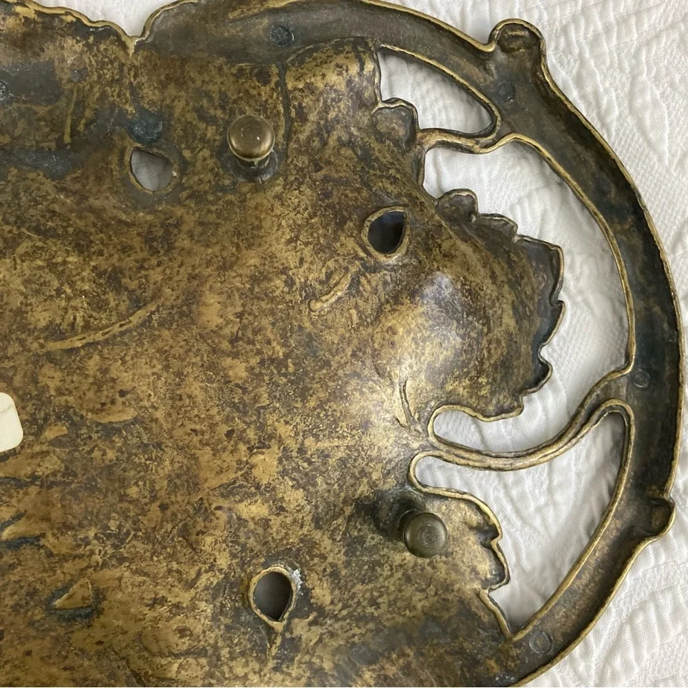 Brass grape vine footed tray dish centerpiece decor Italian Italy ornate metal